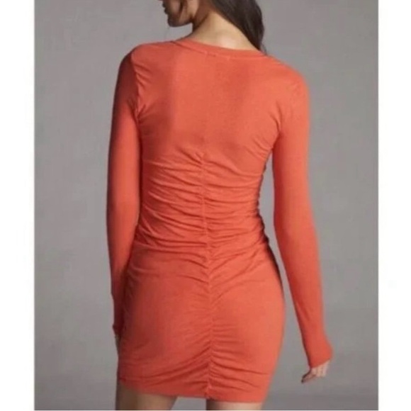 Anthropologie Sundry Coral Ruched Dress Size 1/Small - Picture 4 of 14
